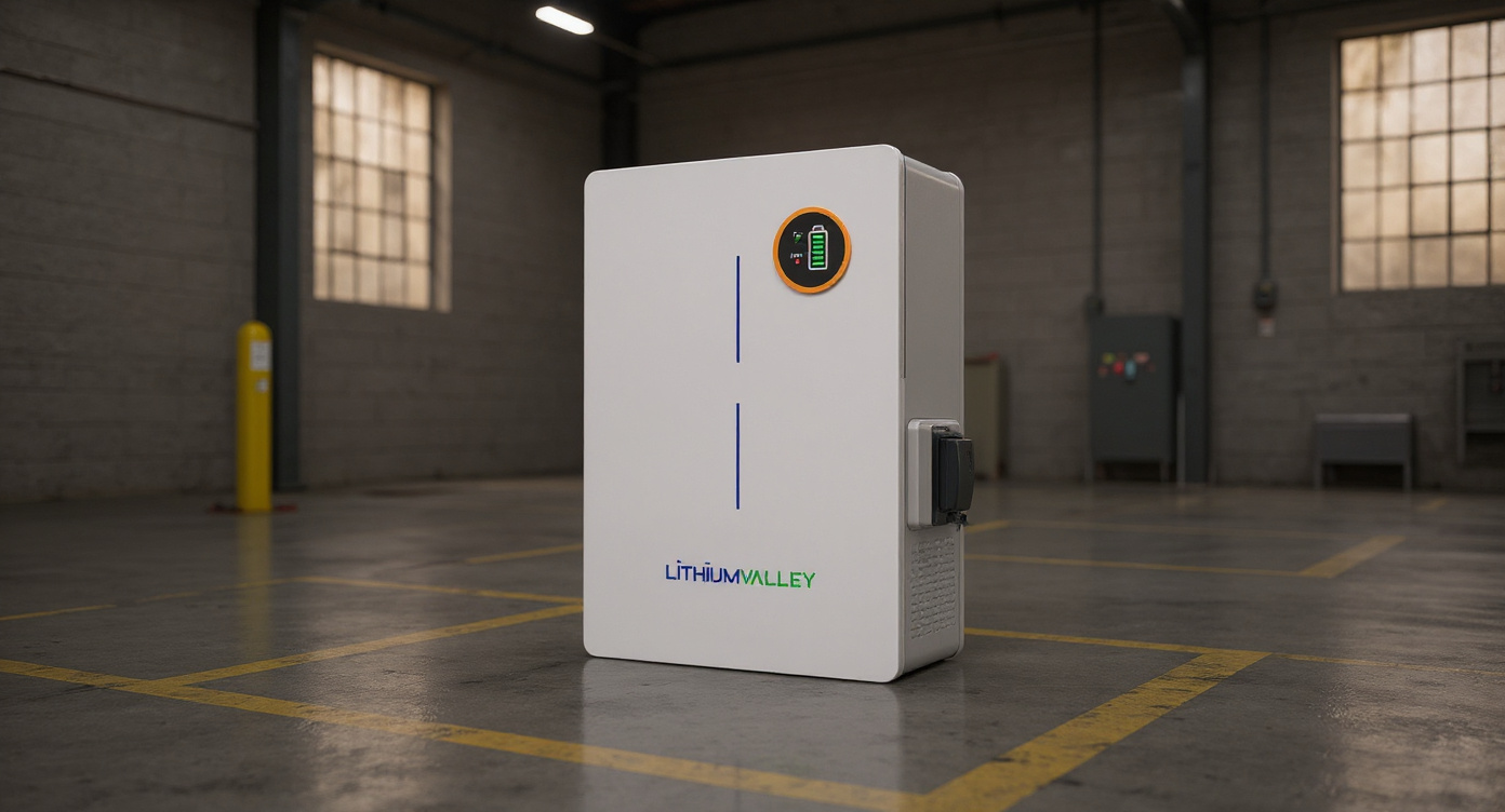 LV-BAT-W2.56Ac battery mounted in a factory production area.