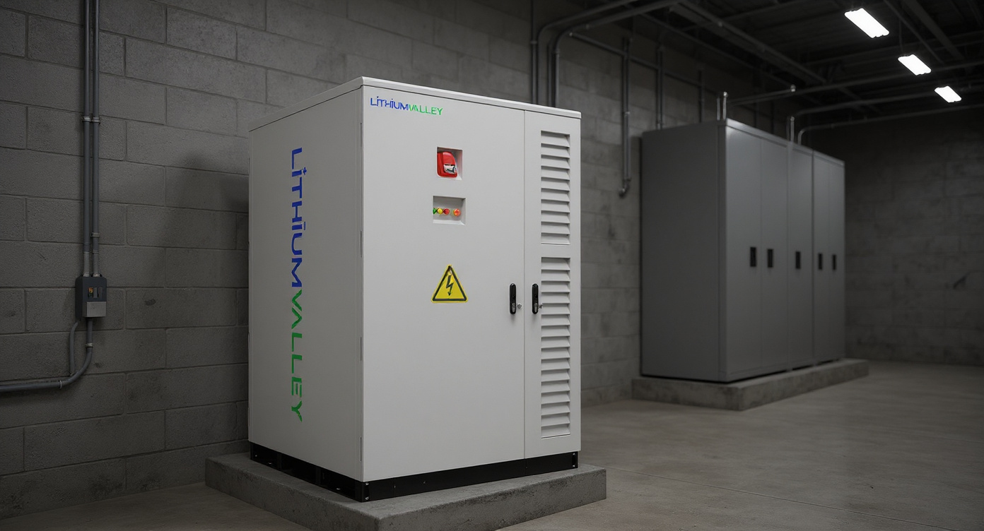 Outdoor C&I Cabinet with Built-in PCS in electrical switchgear room with cable trays and switchgear