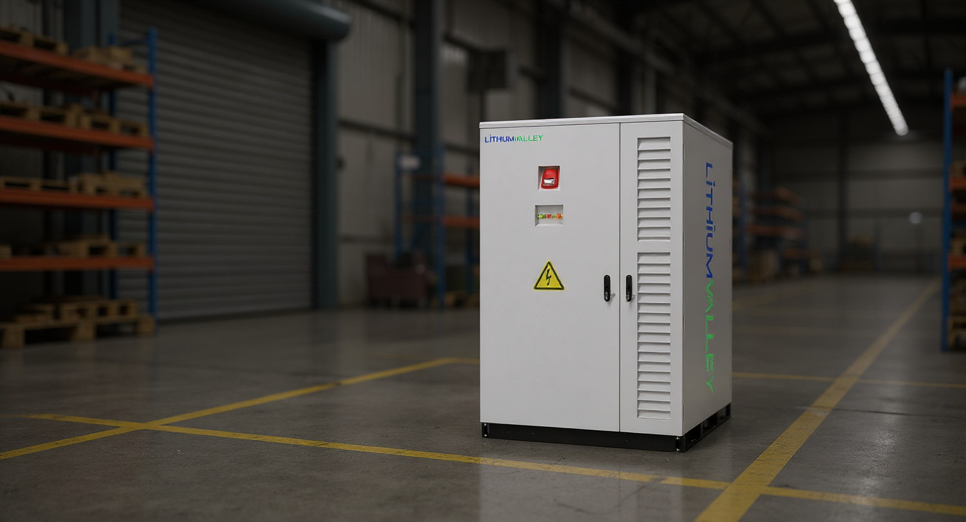 Outdoor C&I Cabinet with Built-in PCS on factory production floor near loading dock